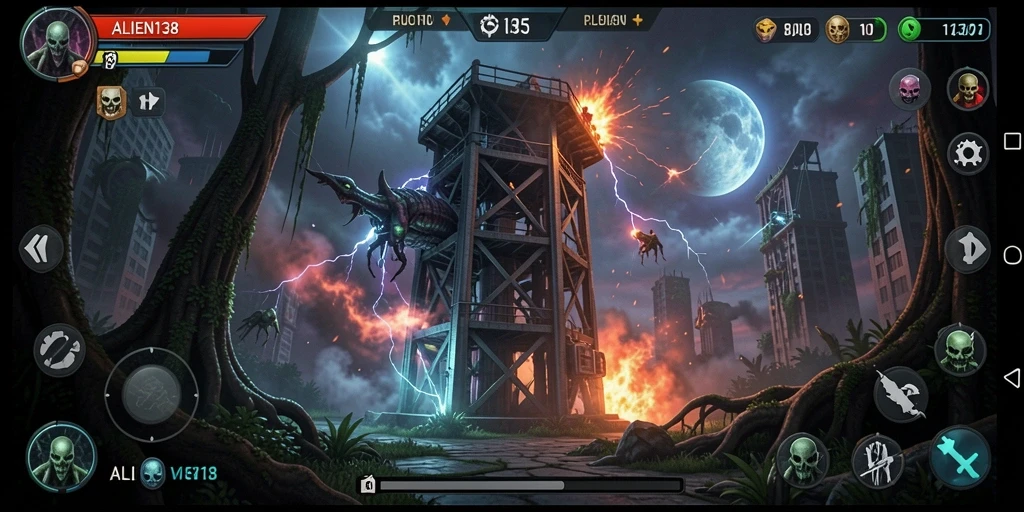 Tampilan gameplay Tower Defense yang intens dan menegangkan.