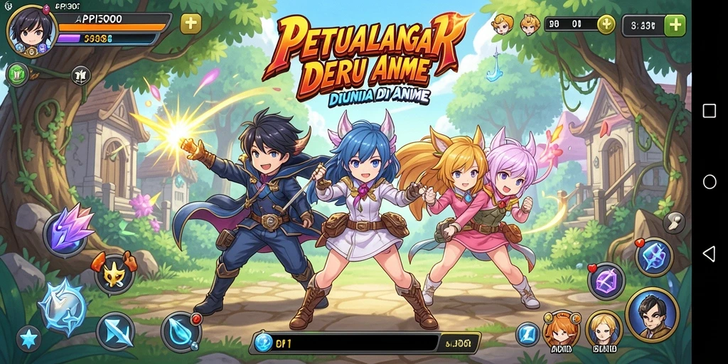 Tampilan gameplay seru dalam dunia Anime yang penuh warna.