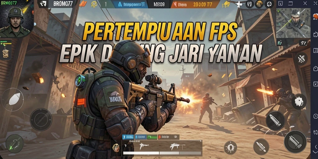 Screenshot gameplay BROMO77 menampilkan aksi pertempuran yang mendebarkan.