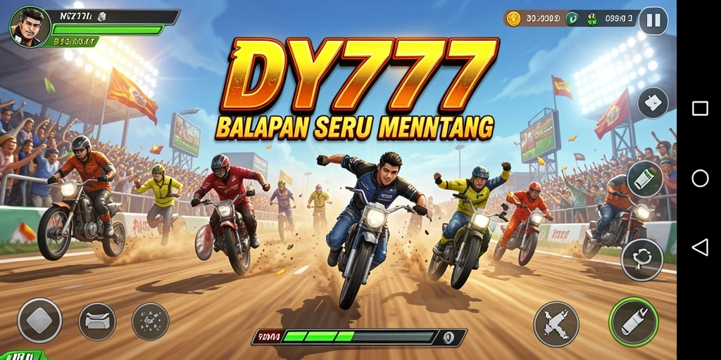 Tampilan gameplay DY777 saat balapan di lintasan yang menantang.