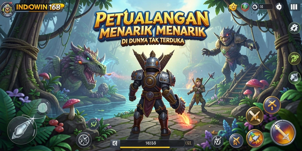 Screenshot gameplay <strong>INDOWIN168</strong> yang menunjukkan eksplorasi dunia petualangan.