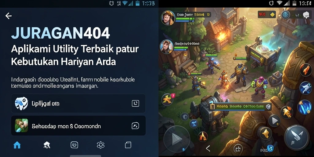 Tampilan utama aplikasi JURAGAN404 dengan fitur-fitur Utility yang lengkap.