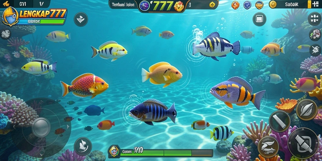 Gameplay seru di LENGKAP777 saat menangkap ikan.