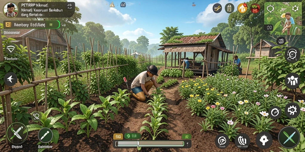 Menampilkan gameplay seru dalam berkebun dan bertani di PETIRRP.