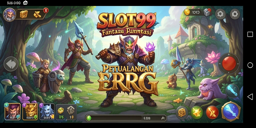 Screenshot gameplay SLOT99 menampilkan pertempuran epik dan eksplorasi dunia.