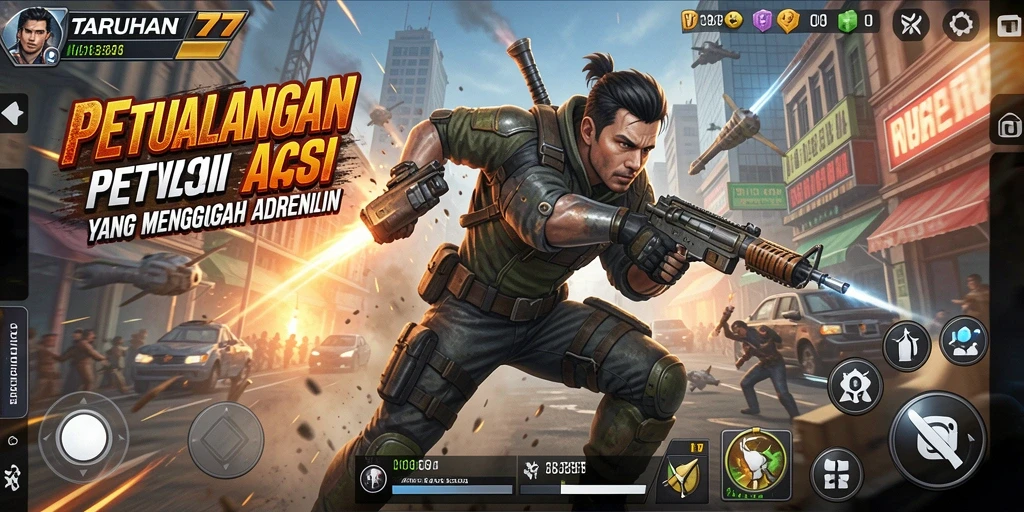 Tampilan gameplay TARUHAN77 yang penuh aksi menggugah semangat pemain.